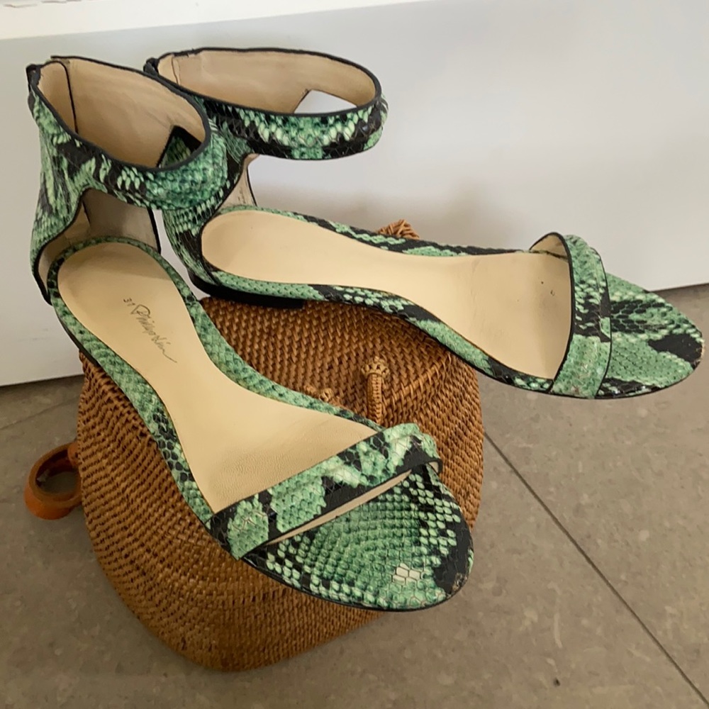 Ankle strap lizard embossed leather sandals